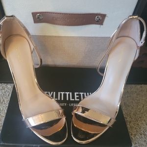 PLT Metallic Rose Gold Strapped Heeled Sandal